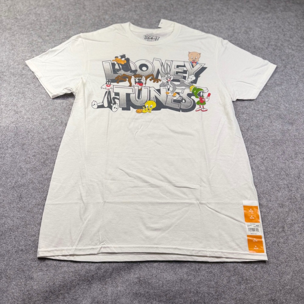 Looney Tunes Graphic T-Shirt Men M White New Characters Logo Short Sleeve
